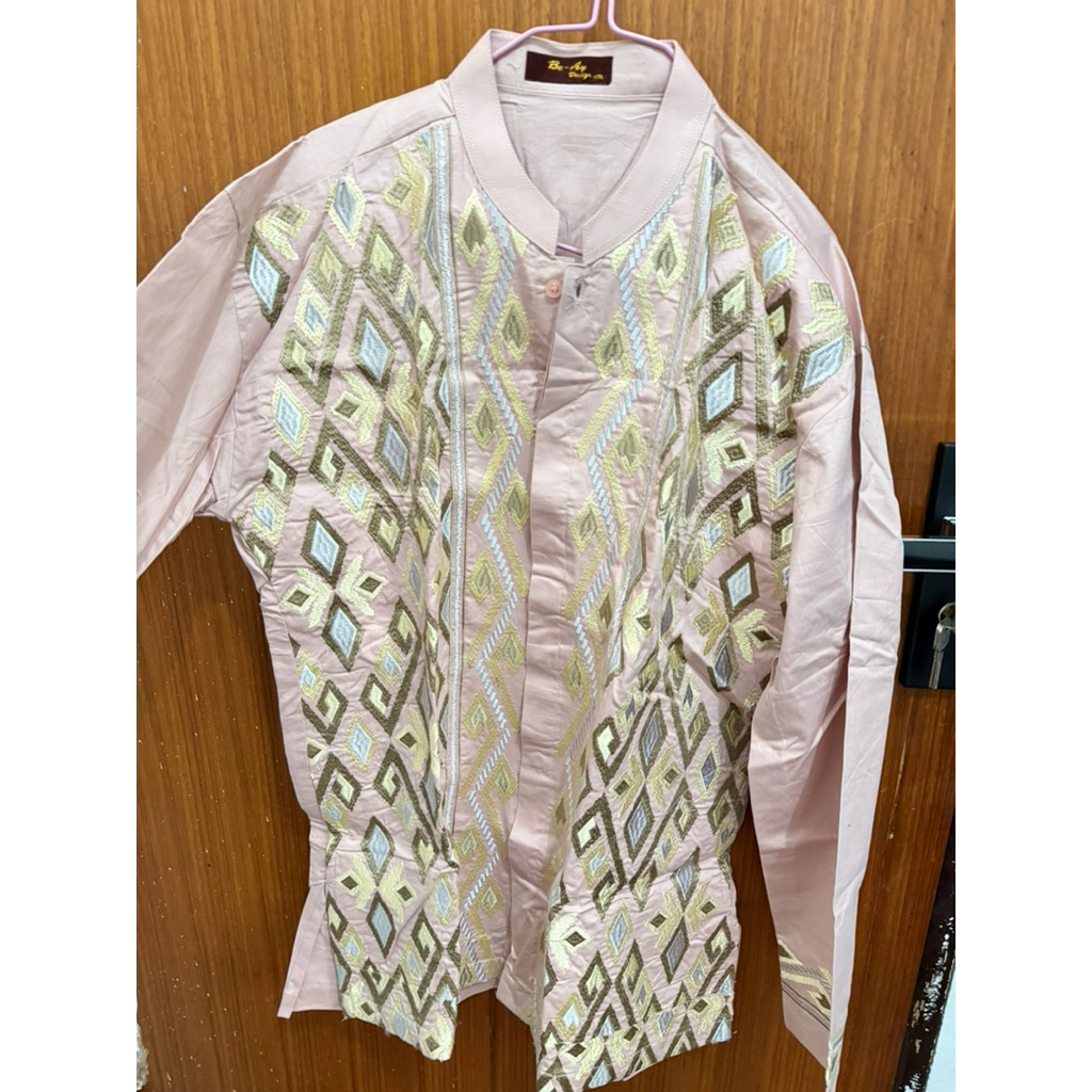 Baju Koko Pria NEW warna pink motif gold / rosegold