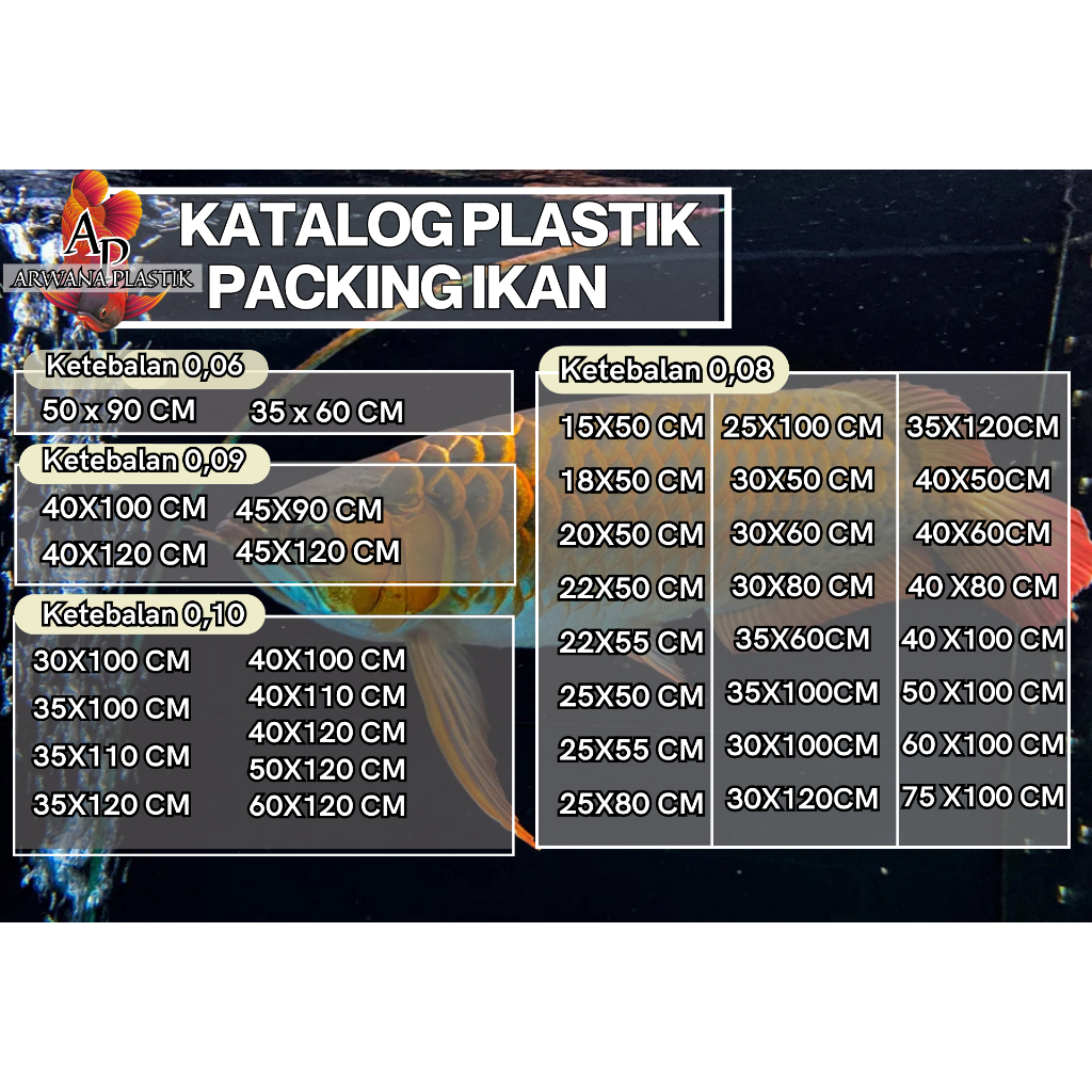 Plastik untuk packing ikan Koi/Arwana Bahan PE