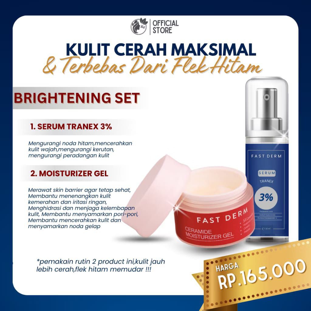 Fast Derm Combo Hemat Brightening Set (Paket skincare moisturizer dan serum tranex)