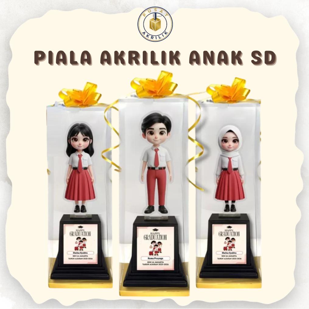 Piala Akrilik Wisuda Anak Sekolah SD | Sticker Custom + KOTAK MIKA | Hadiah Ranking,Penghargaan