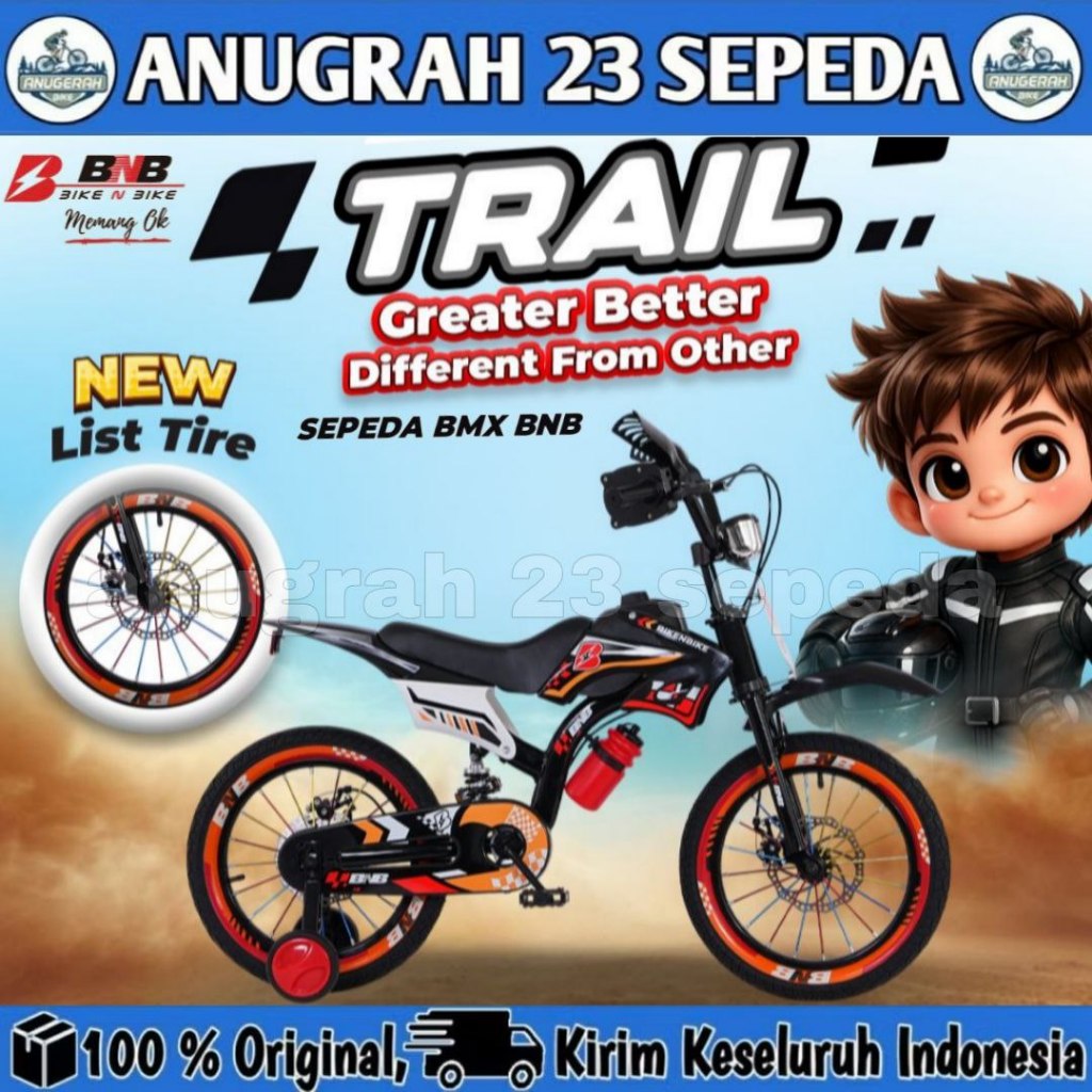 Sepeda Anak Laki BMX BNB GP CAKRAM Ban 2.40 (kecil), Ban 2.50 (sedang), Ban 3.0 (jumbo) Ukuran 12, 1