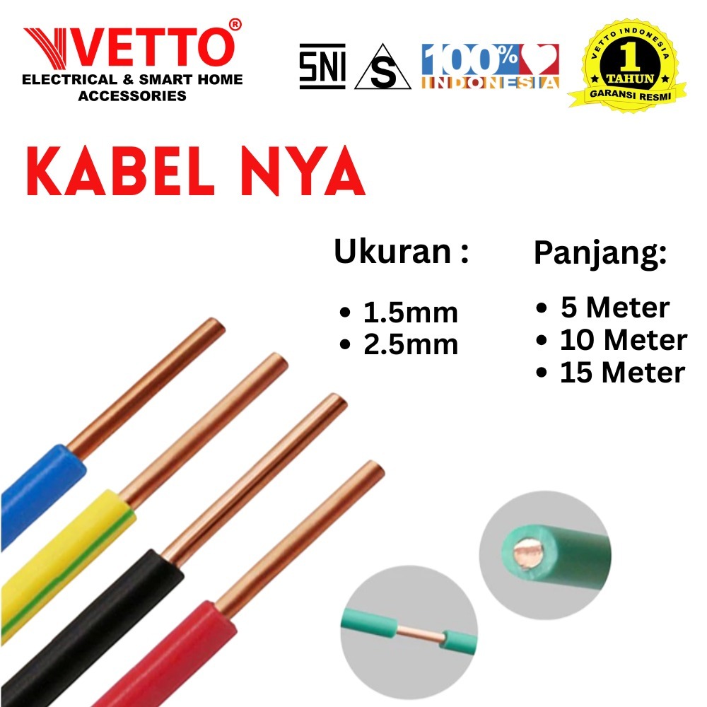 VETTO Kabel Listrik Tunggal  NYA Ukuran 2,5mm - Kabel Tunggal Tembaga SNI