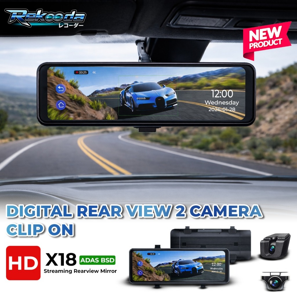 DVR Rekooda Kaca Spion Tengah Dashcam Mobil 4K Dual Camera