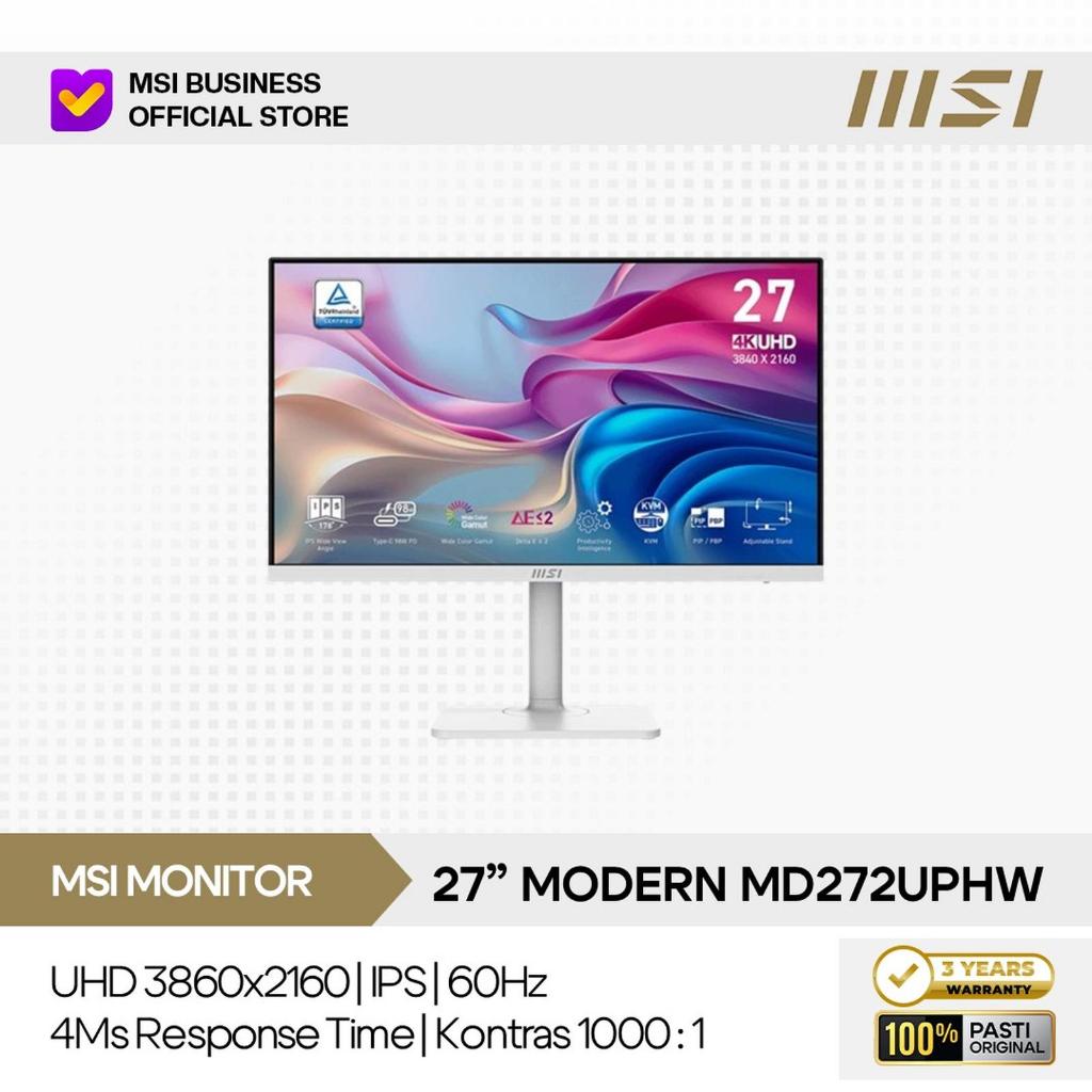 MSI Modern MD272UPHW 27 INCH IPS 4K UHD KVM TYPE C SPEAKER HDR 400 2160p 60Hz ERGONOMIC MONITOR MSI 