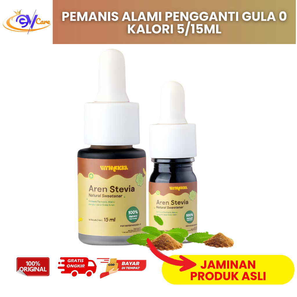 Vitmaker Aren Stevia Cair Pemanis Pengganti Gula Diet 0 Kalori Pemanis Alami Diabetes & Diet