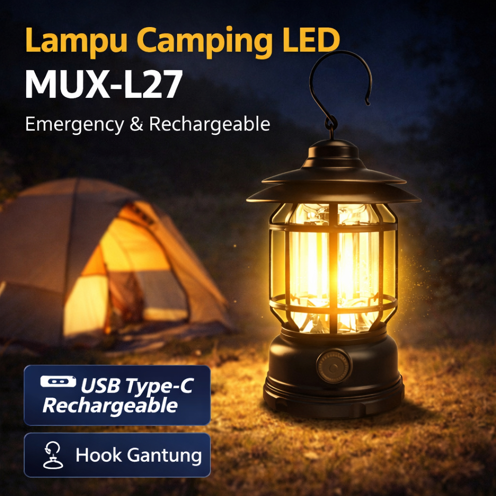 Lampu Camping LED Muxindo MUX-L27 Lampu Emergency Lentera Camping Rechargeable USB Type C