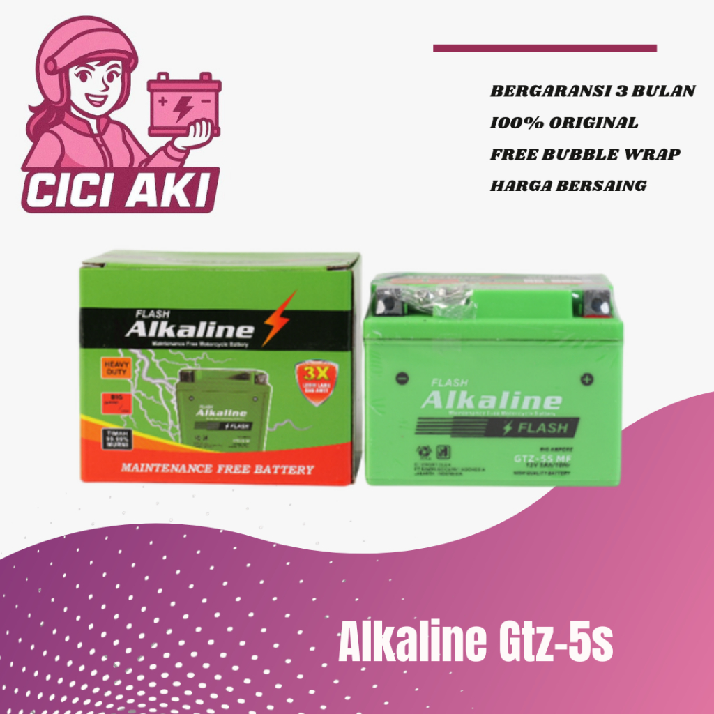 Aki Motor Revo 110 Merk ALKALINE, Type GTZ-5S, Aki kering