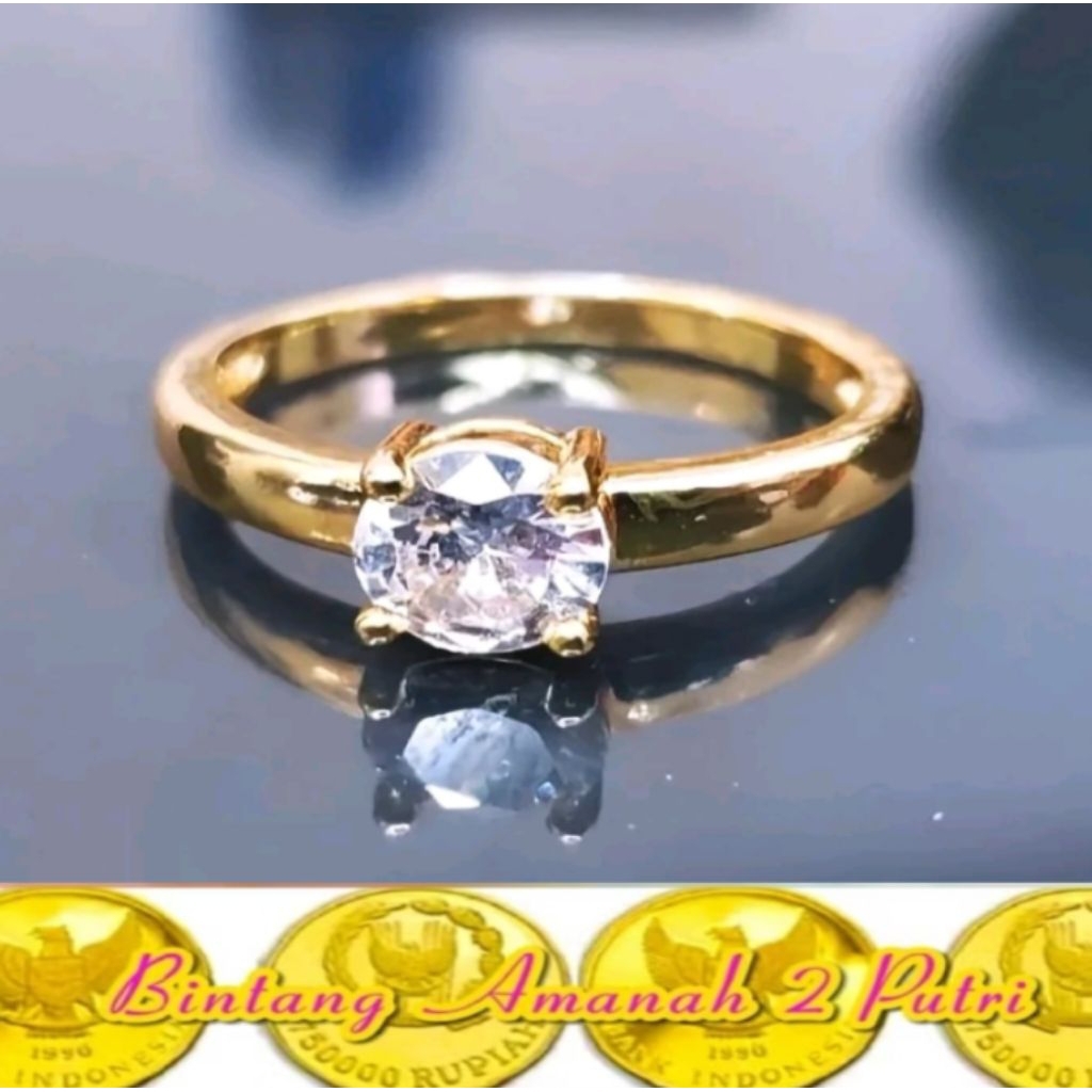 cincin titanium permata putih mata satu