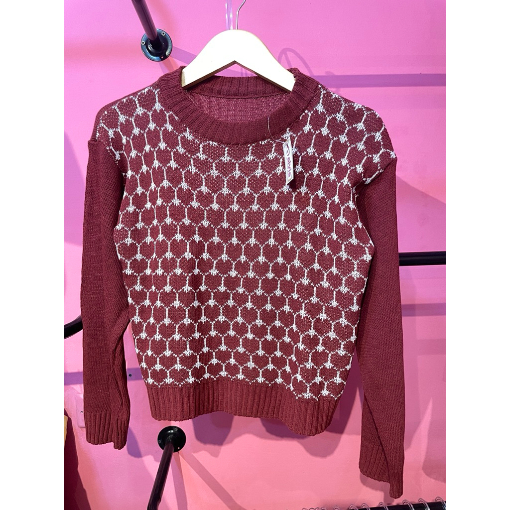 Baju knit motif - knit rajut - korean knit - knit crop - atasan rajut wanita - baju rajut wanita teb