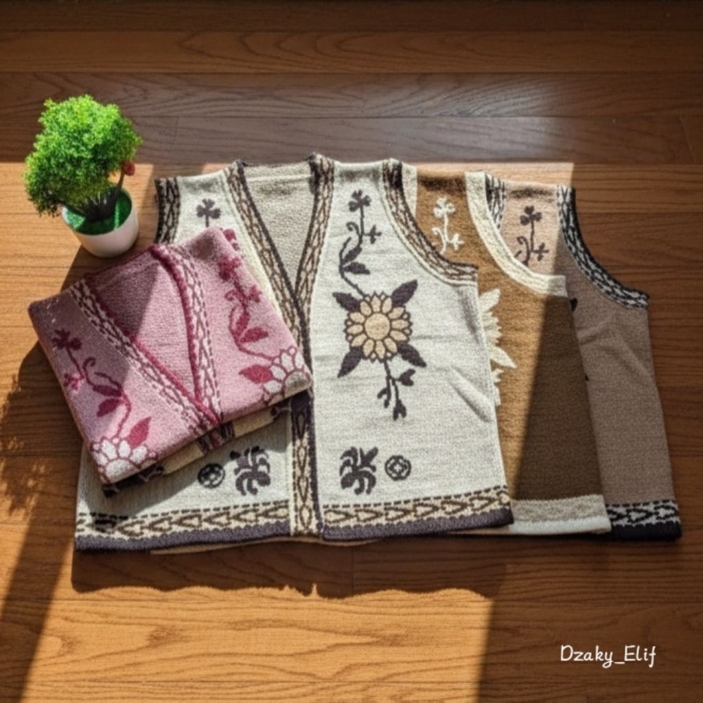 Outer vest rompi Rajut wanita Motif Bunga