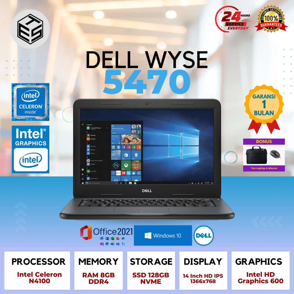 Dell Wyse 5470 intel Celerion N4100 RAM 8GB SSD 128GB 14 INCH HD Second Mulus Original
