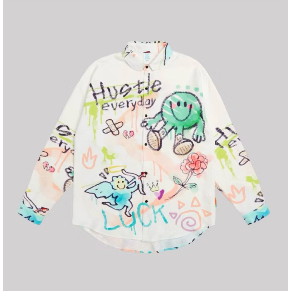 doodle shirt - kemeja pria oversize kemeja lengan panjang pria baju pria lengan panjang