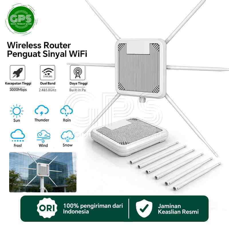 WiFi6 AX3000 Outdoor Access Point/Penguat Sinyal Extender/Mesh Repeater - 6 Antena High Gain Dual Ba