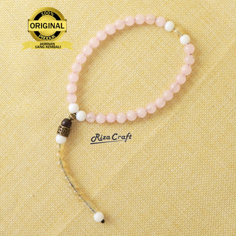 Tasbih Cantik untuk Wanita Batu Alam Rose Quartz Pink Citrine 33 Butir Mewah
