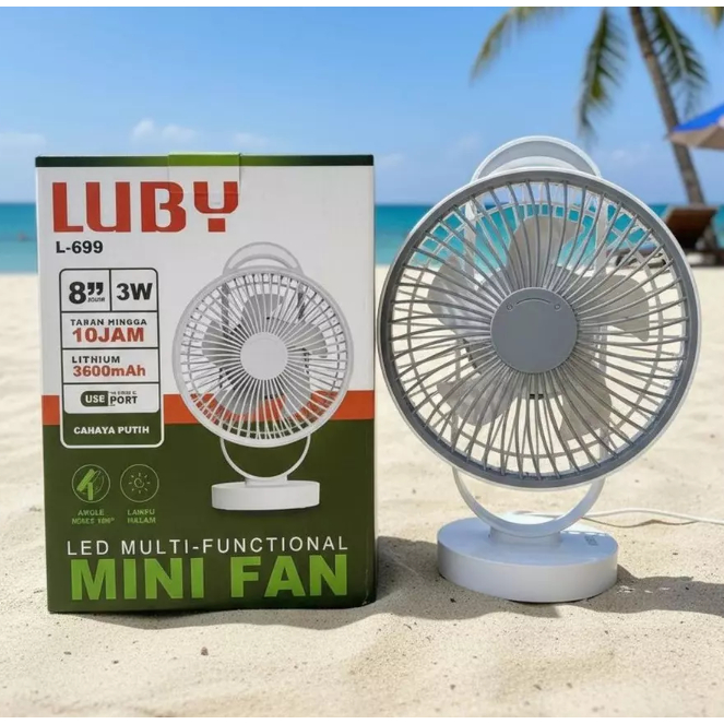 LUBY L-699 Kipas Angin Meja 8Inch 3 Kecepatan Mini Fan LED Multi-Functional AC/DC