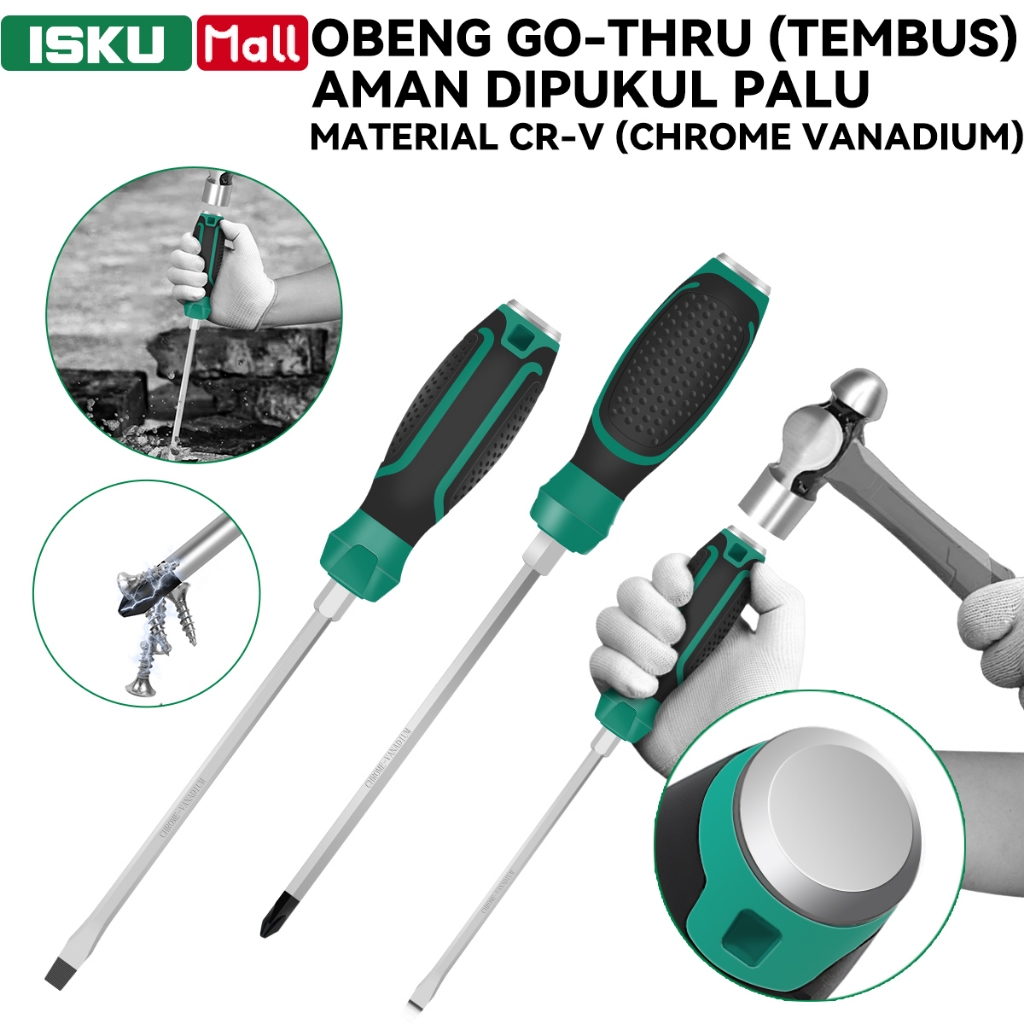 ISKU Obeng Ketok Go-Thru CR-V Magnet Plus Minus Obeng Tembus Bisa Dipukul Heavy Duty