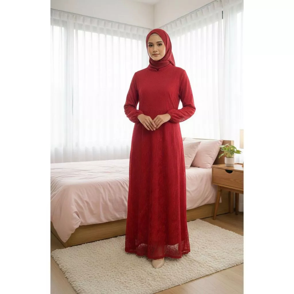 PITA Dress Gamis Brukat Tile Premium - Gaun Pesta Muslimah Mewah Busui Friendly Dress Kondangan Wani