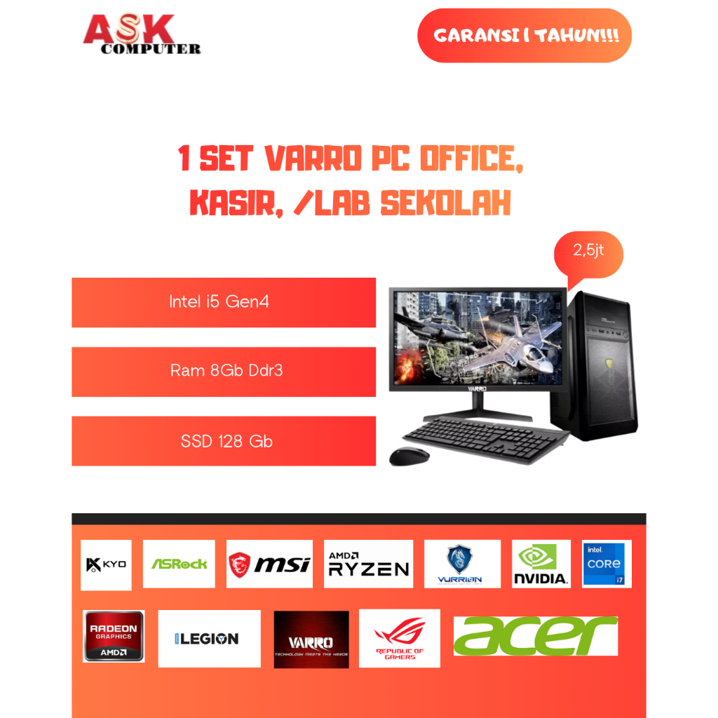 PAKET LENGKAP PC/KOMPUTER OFFICE, KASIR, /SEKOLAH | INTEL I5 GEN 4 MONITOR 19"