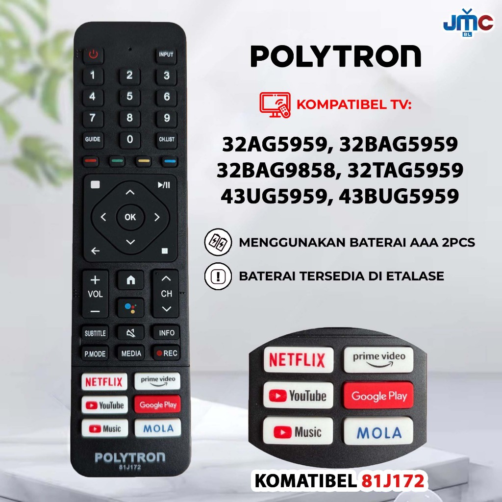 Remote Android Smart TV Polytron Varian 81J172 dan 81J208
