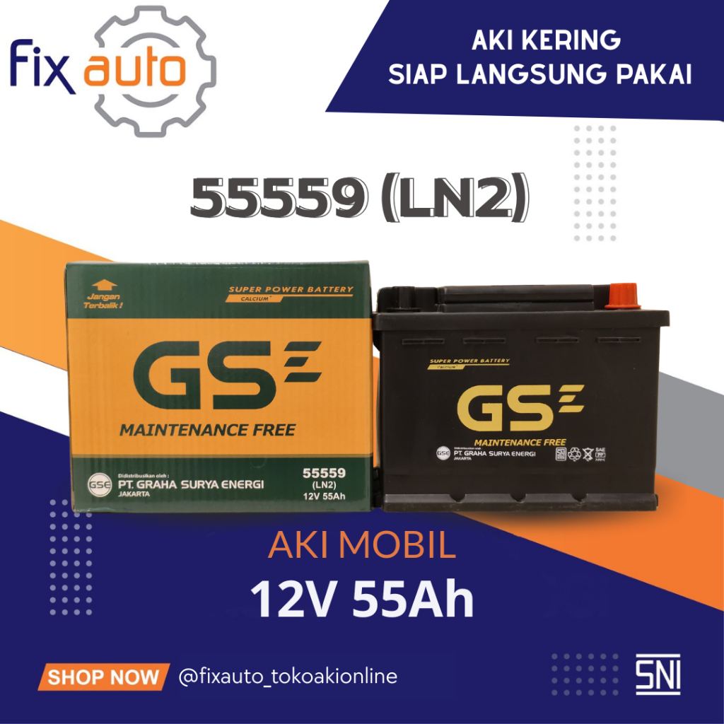 Aki Mobil Super Power 55Ah 12V Accu Kering GSE MF 55559 LN2