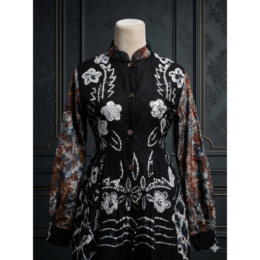 Blouse Sasirangan Lipit Pinggang Warna Hitam