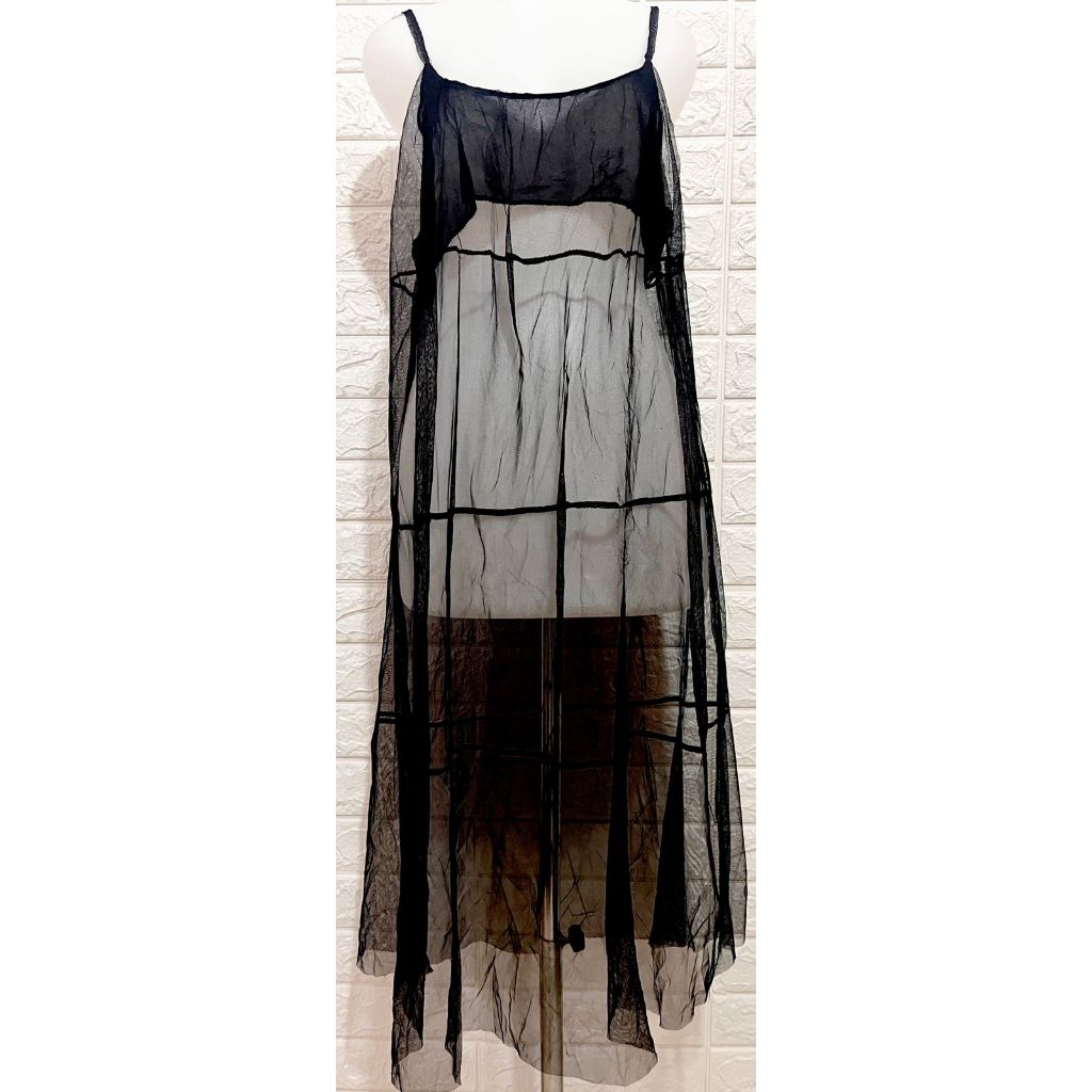 DRESS LINGERIE INNER OUTER HITAM PANJANG