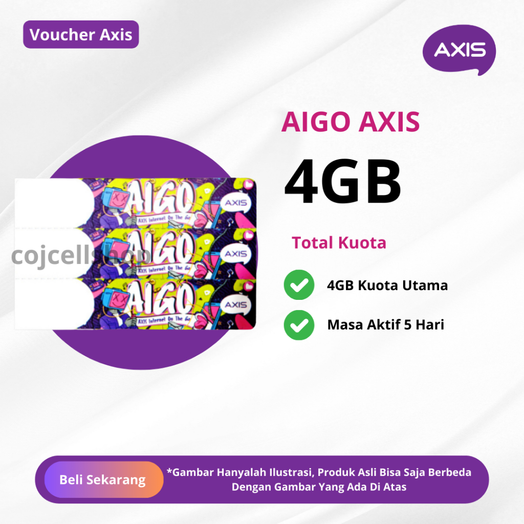 Voucher Kuota Aigo 4GB 5 Hari - Voucher Aigo 4GB/5 Hari - Voucher Axis 4GB 5 Hari - Paket Data Axis 