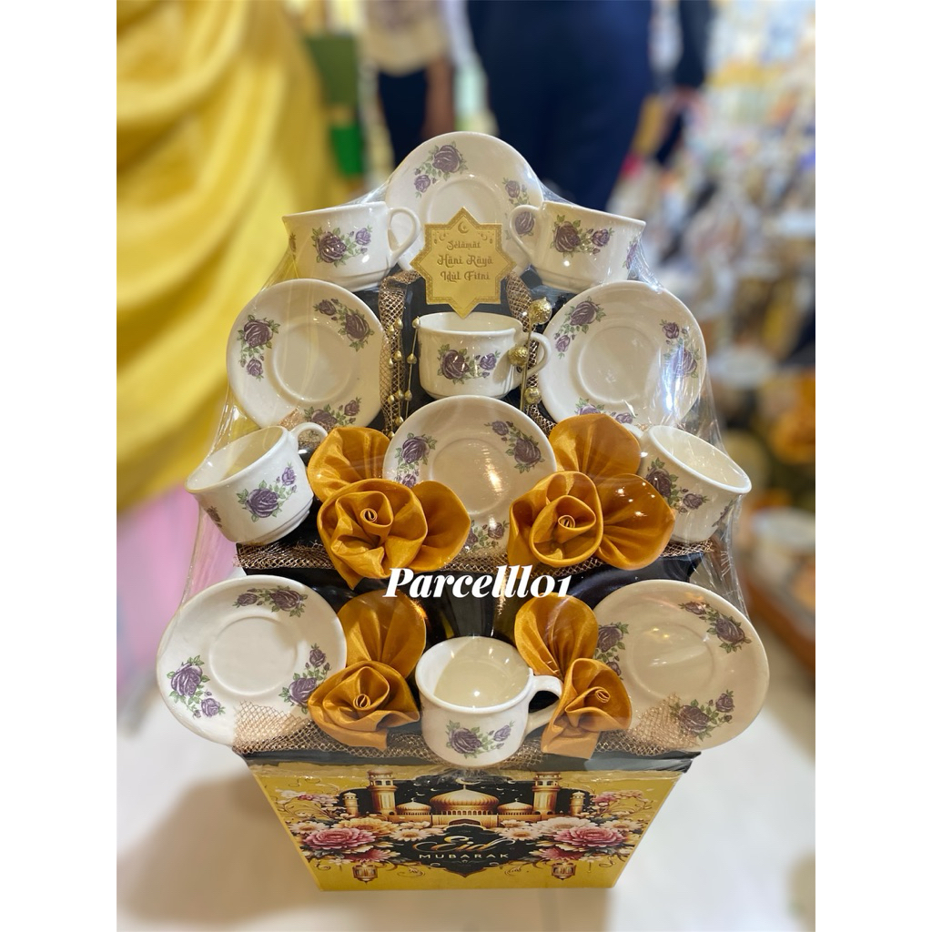 PARCEL TEA SET LEBARAN IDUL FITRI MOTIF TERBARU/HAMPERS PECAH BELAH KERAMIK/TEA SET CANGKIR/HAMPERS 