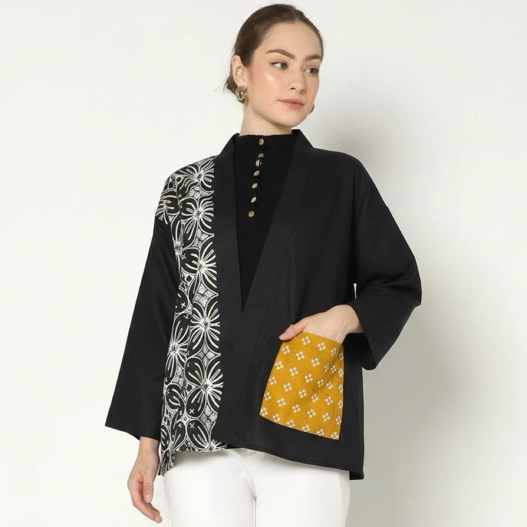 WDIN Top Outer - Kimono Batik Lengan Panjang Katun Rami