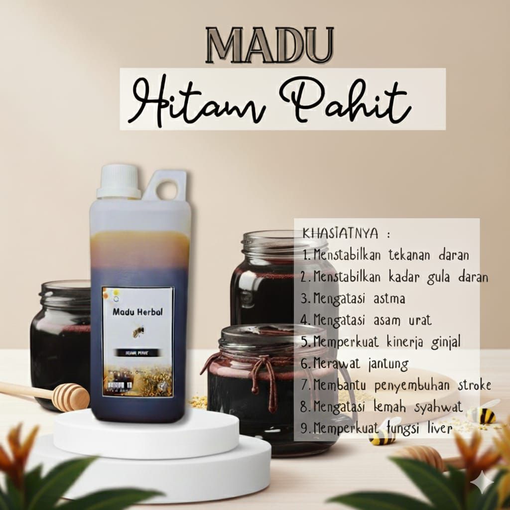 Madu MENTAH Madu Hitam Pahit Herbal - Madu Aasiyah