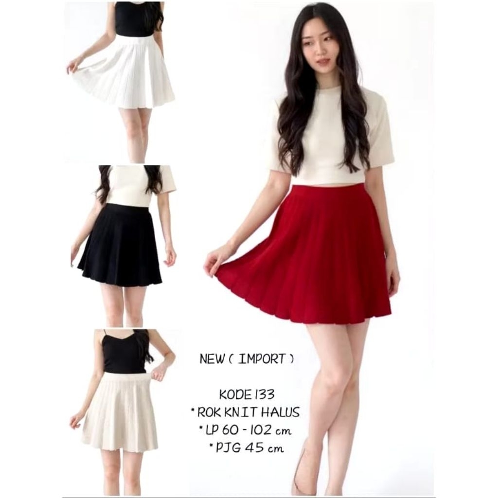 rok pendek knit bahan rajut halus import premium
