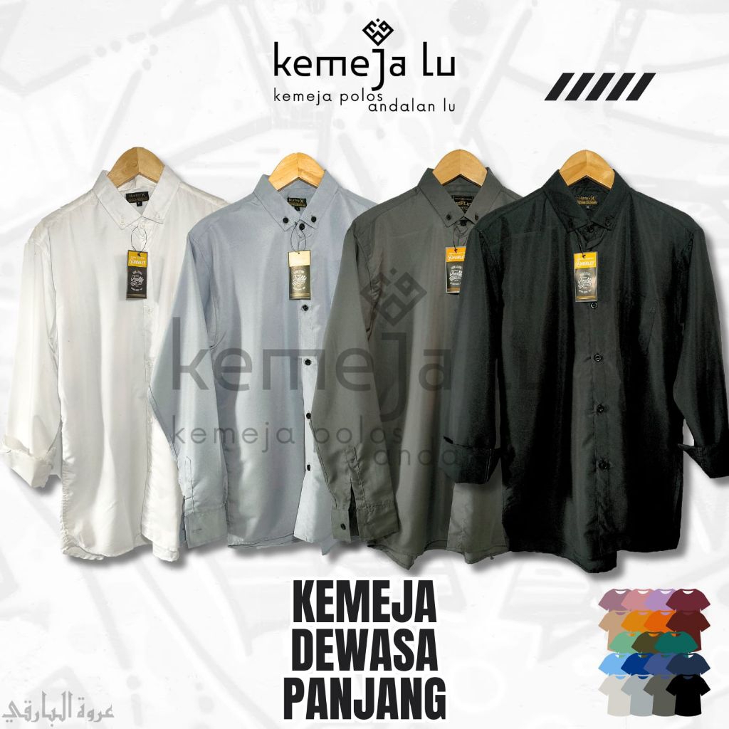 Kemeja Polos Pria Lengan Panjang Alisan Baju Hem Cowok Slimfit Formal Kasual Seragam Kerja Kantor Hi
