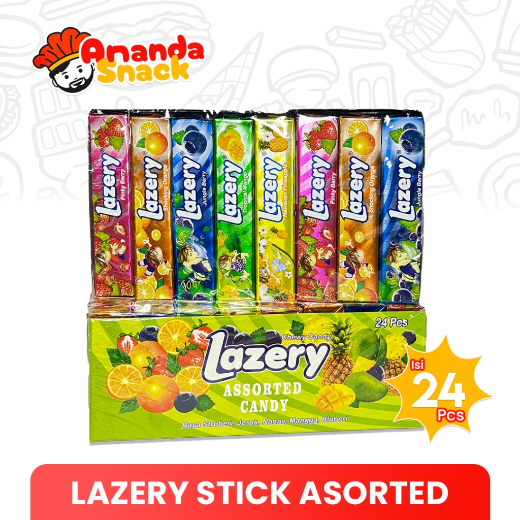 Lazery Stick Box Assorted Candy Isi 24 Pcs/ Lazery Stik Candy / Permen Lazery 1 Box