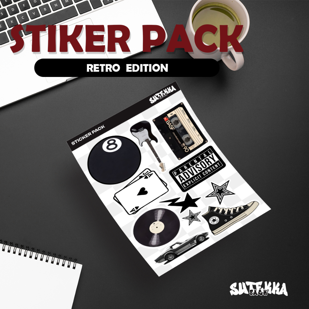 STICKER PACK RETRO / STICKER KECE HITAM / STICKER AESTHETIC
