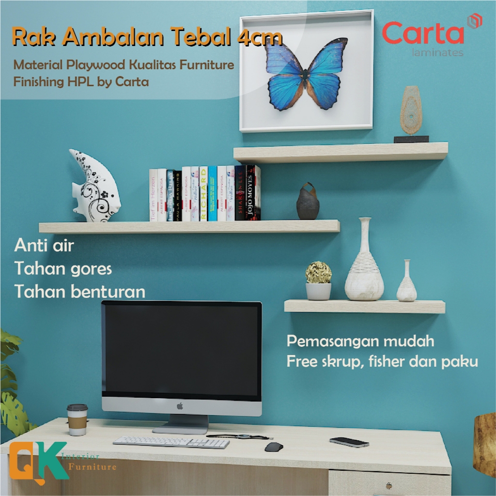 Rak Ambalan Dinding Minimalis Finishing HPL Aesthetic, Anti Air, Tahan Gores dan Benturan, Mudah Dib