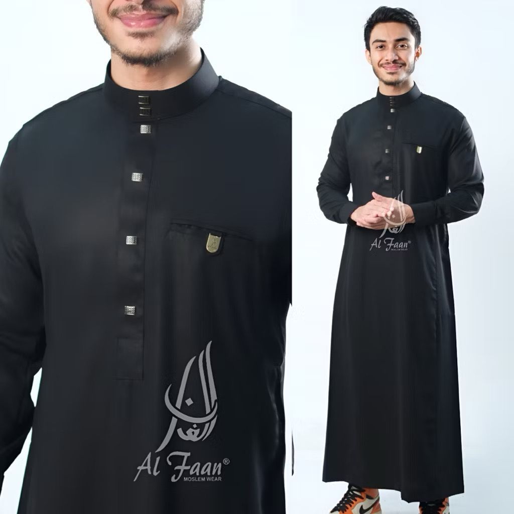 AL FAAN JUBAH GAMIS PRIA DEWASA WARNA HITAM DAN PUTIH SLIM FIT