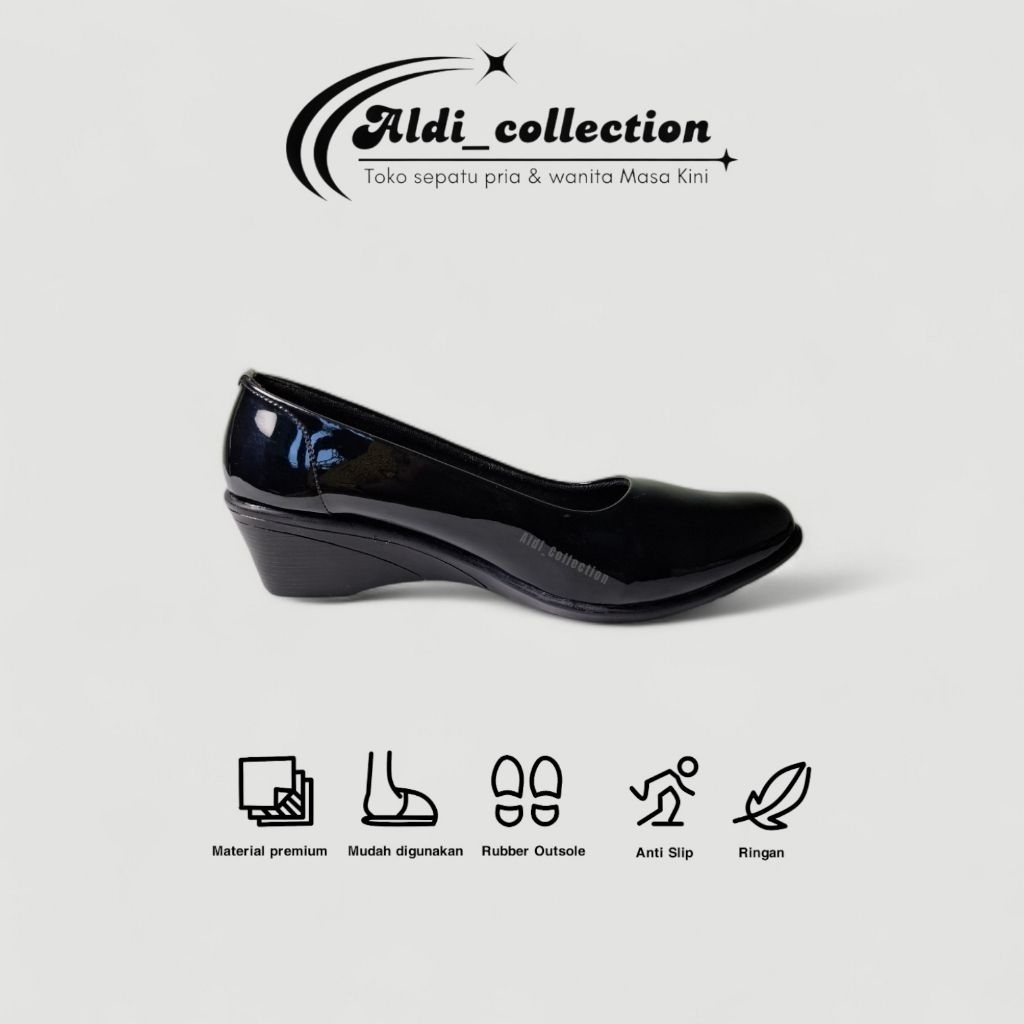 SEPATU PDH POLWAN DINAS HAK KOTAK 3CM SEPATU PDH WANITA KILAP