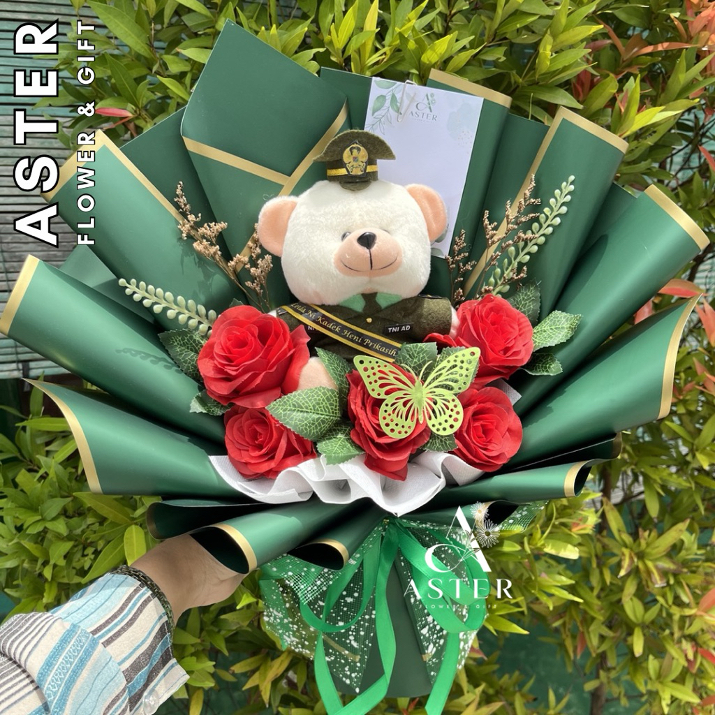 Buket Boneka Profesi TNI AD AU AL Polisi Gratis Pecking