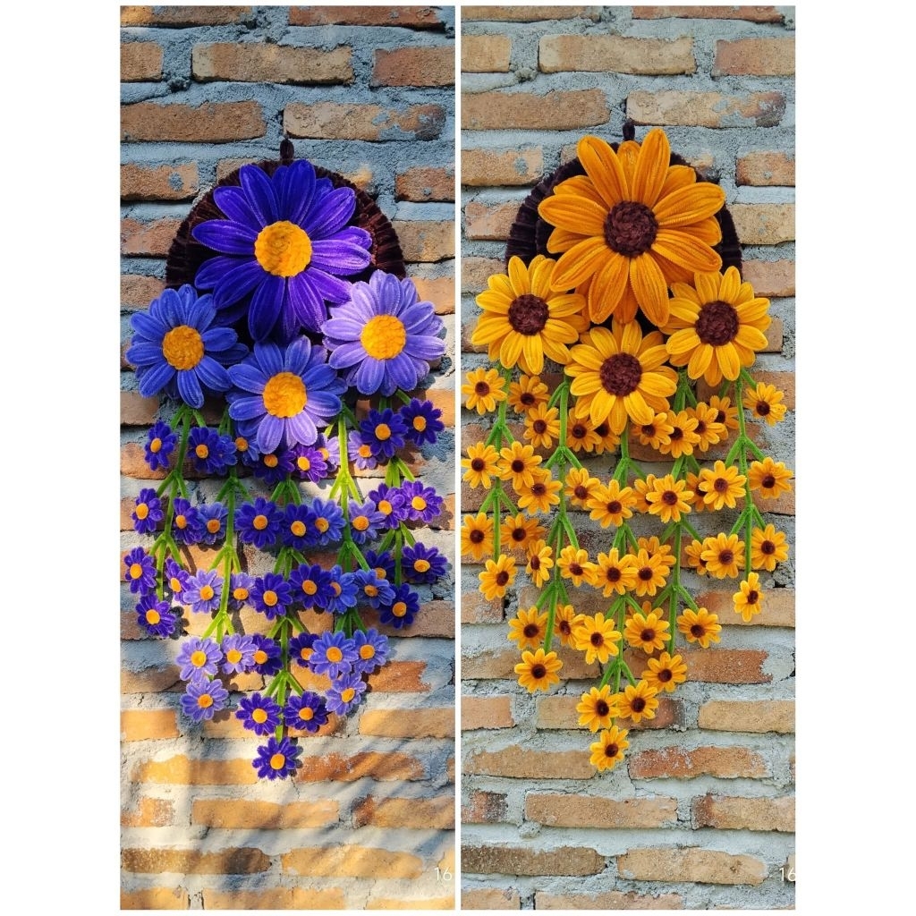 Bunga Gantung Kawat Bulu - Bunga Juntai Kawat Bulu - Hiasan Dinding Kawat Bulu - Bunga Gantung Sunfl