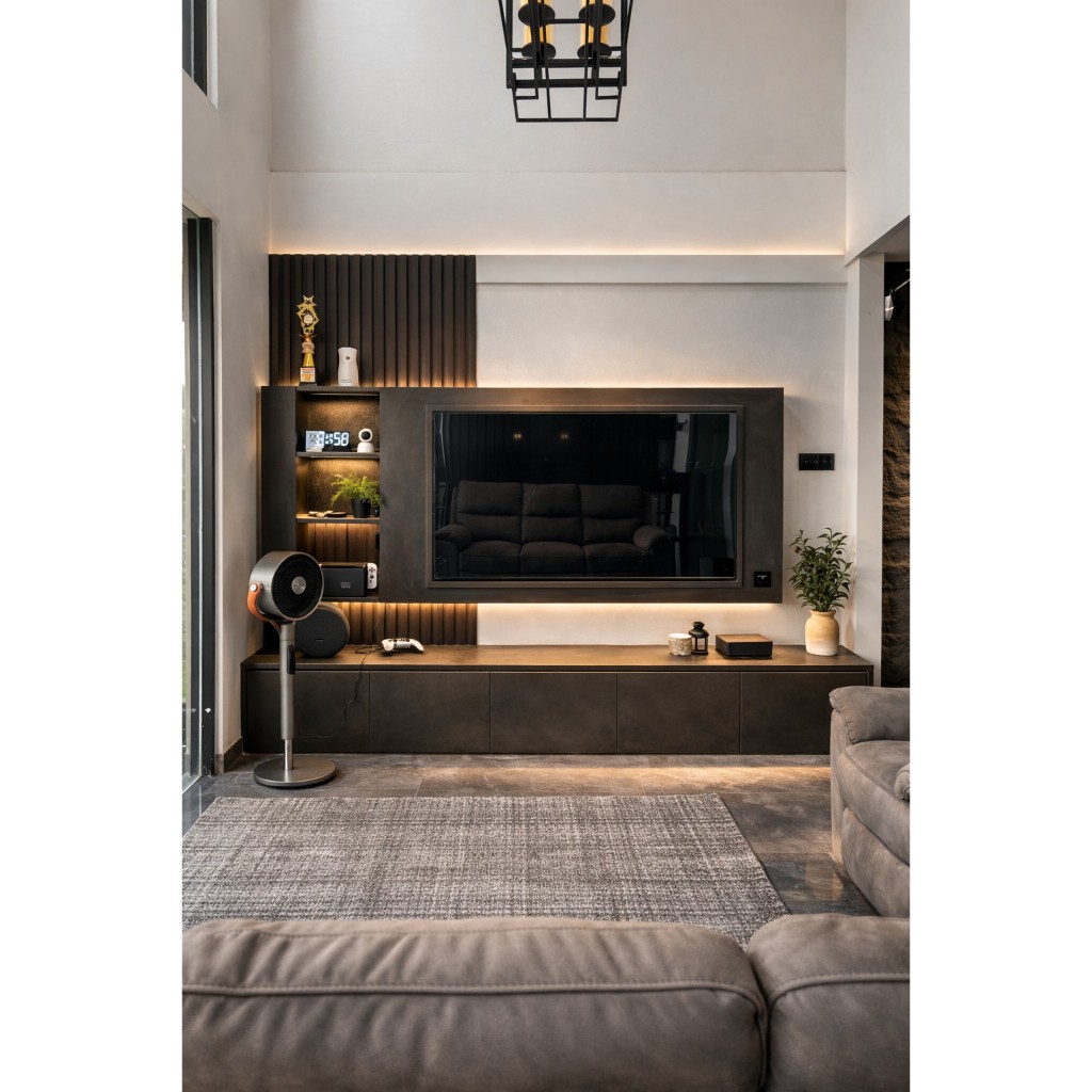 Backdrop TV Minimalis Custom Multiwarna HPL Multiplek Blokboard PVC Wall Panel