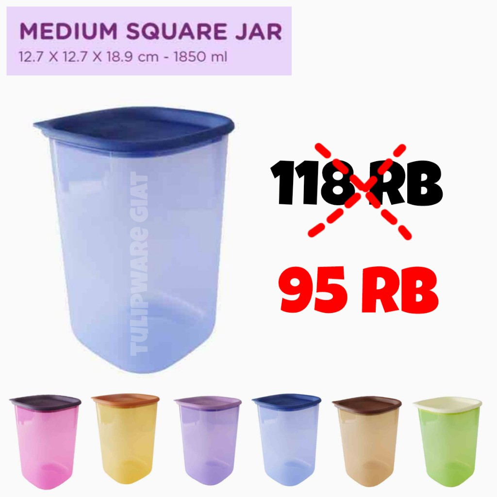 Twin Tulipware MEDIUM SQUARE JAR TOPLES KUE 1850 ml Toples Kue Lebaran Wadah Tulipware Kita