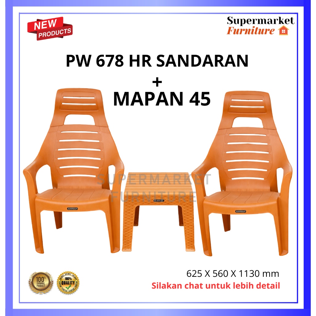 NAPOLLY KURSI PLASTIK SET 2 KURSI PW 678 HR SANDARAN + MAPAN 45 JATI