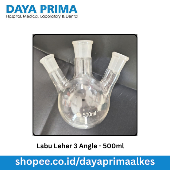 Labu Didih Leher 3 (Tiga) 500 ml / Round Bottom Flask 3 Neck 500 ml Angle