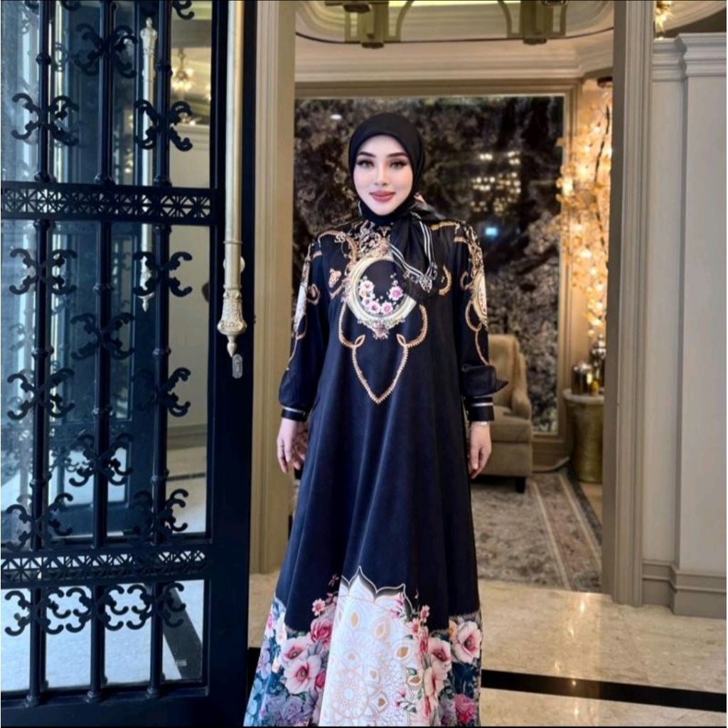 dress hijab silk hitam shellasaukia original
