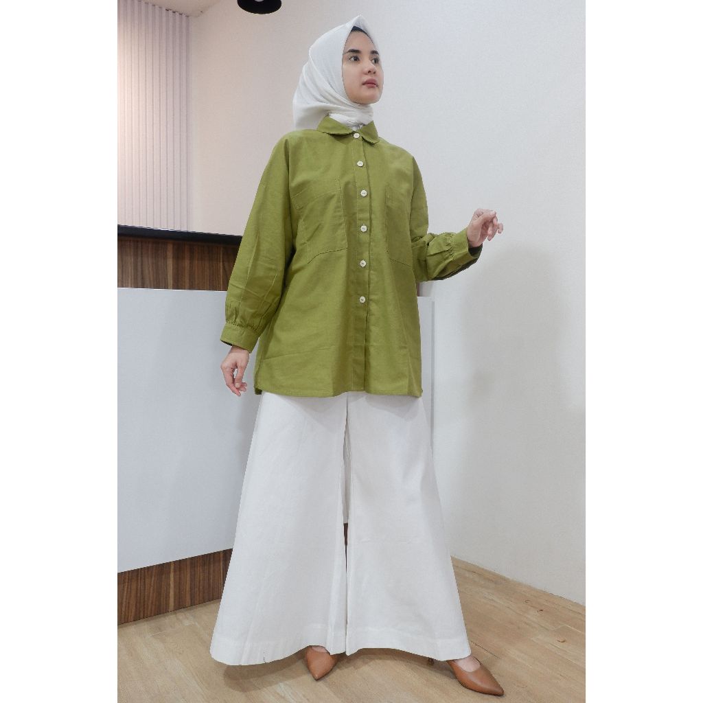 Nn Style Blouse Linen Series - Olive Green Linen