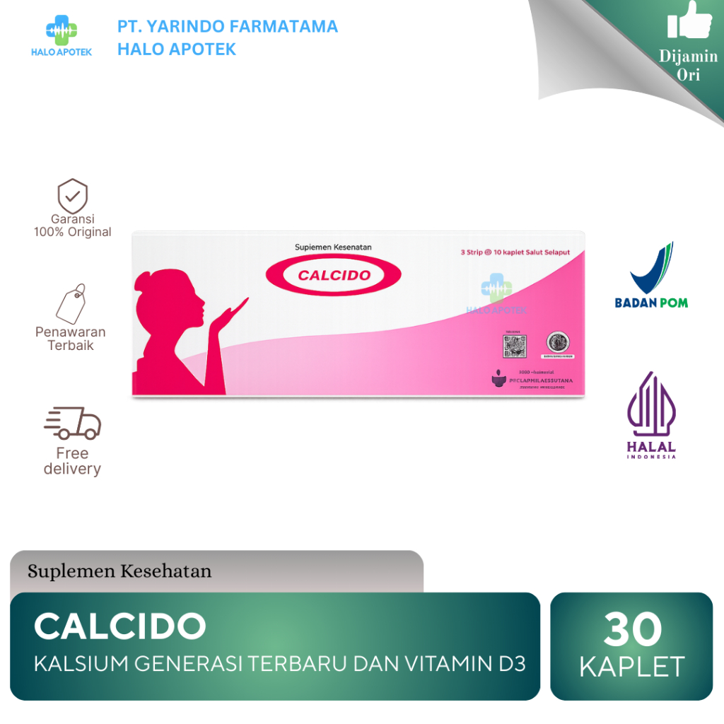 Calcido 30 Kaplet – Suplemen Kalsium + Vitamin D3 400 IU | Menjaga Kesehatan Tulang dan Gigi