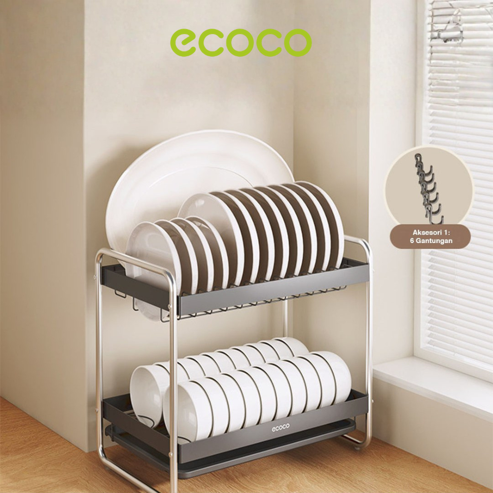 ECOCO Dish Rack Aluminium (Double-Layer/Standard) - Rak Piring Aluminium / Rak Pengering Piring Alum