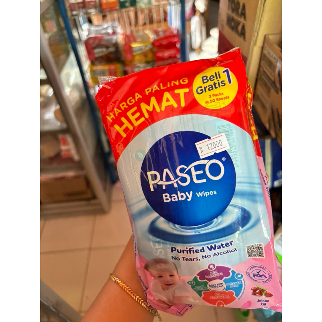 isi 2  ya100 Lembar Tisu Basah Paseo Baby Wipes - Lembut, Bebas Alkohol, Aman untuk Bayi