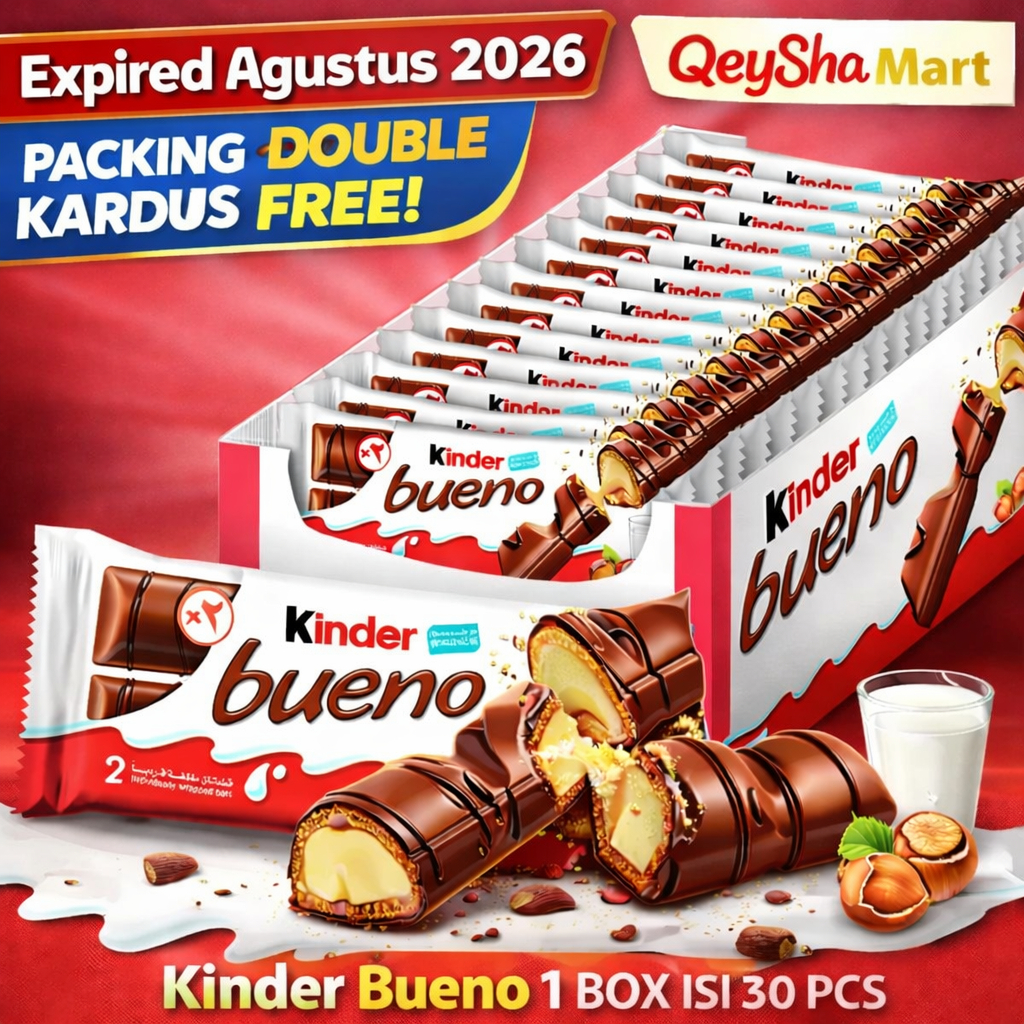 Kinder Bueno 1 Box 30pcs | Wafer Coklat Hazelnut Lezat | Exp 18 Agustus 2026