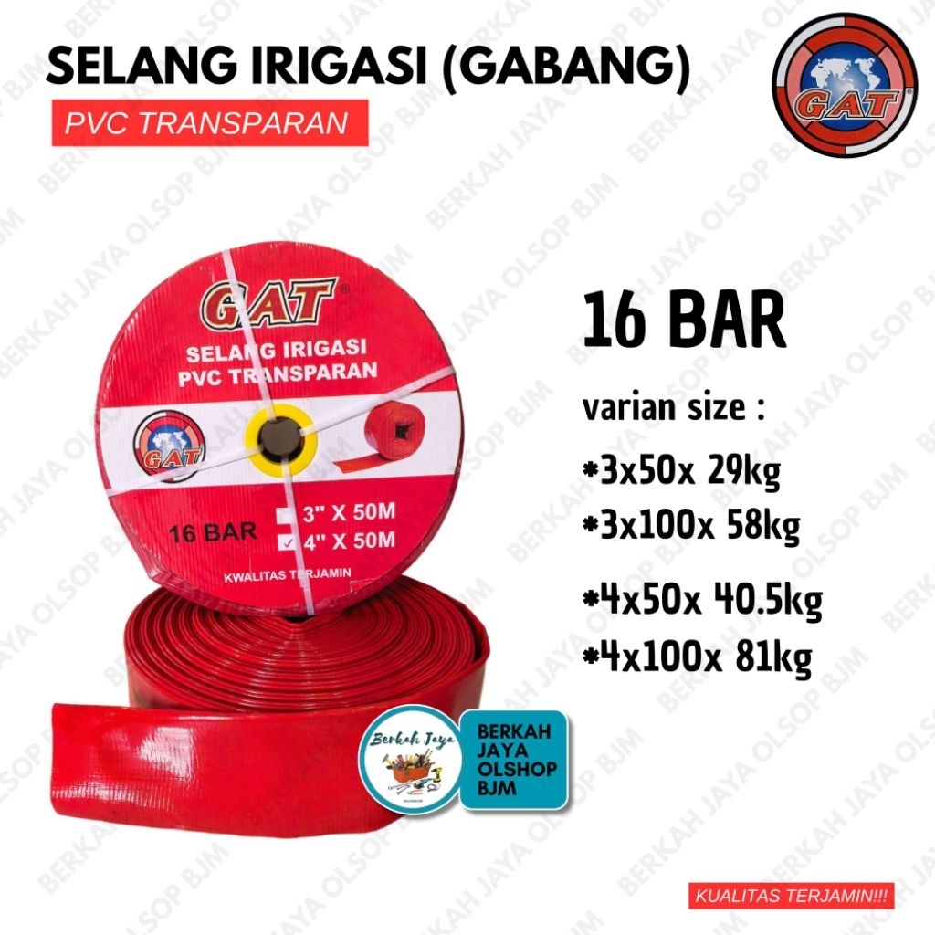 SELANG GABANG 3" (INCH) 16 BAR  GAT PVC Transparan (MERAH) 50 METER | SELANG IRIGASI | SELANG BUANG 